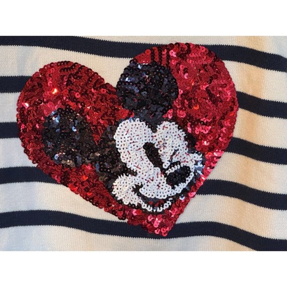 Gap Kids Disney Mickey Mouse Flippy Sequin Sweater Heart Stripes Medium GapKids - Picture 2 of 9